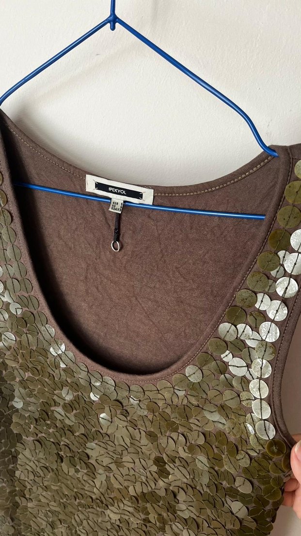 Kahverengi Payetli Kadın Atlet - Görsel 2