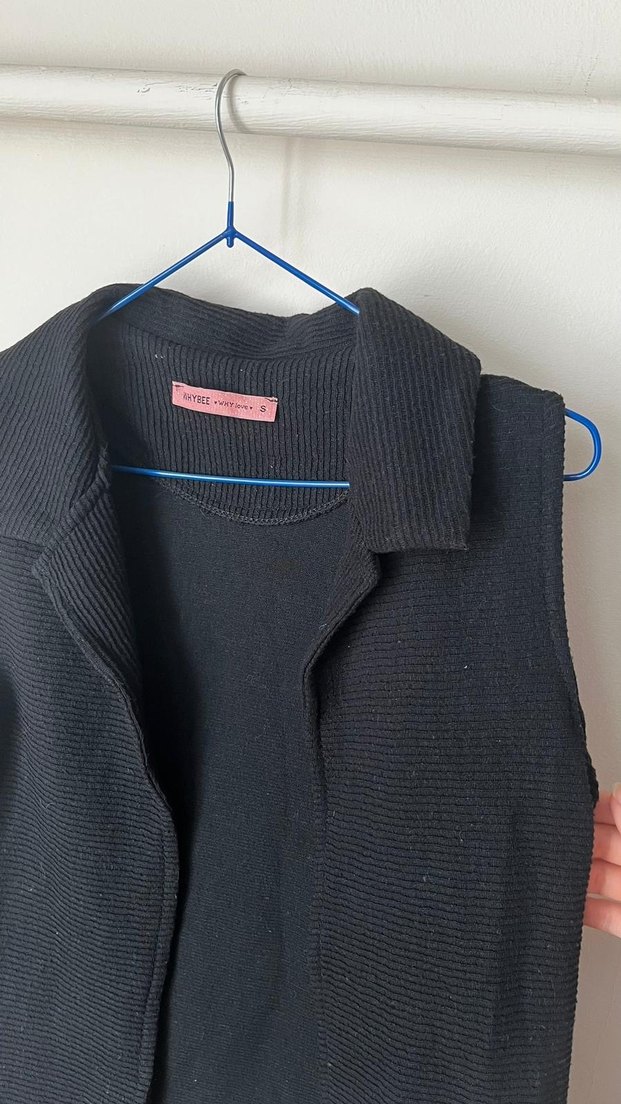 Siyah Midi Kadın Yelek Notch Yaka - Görsel 2