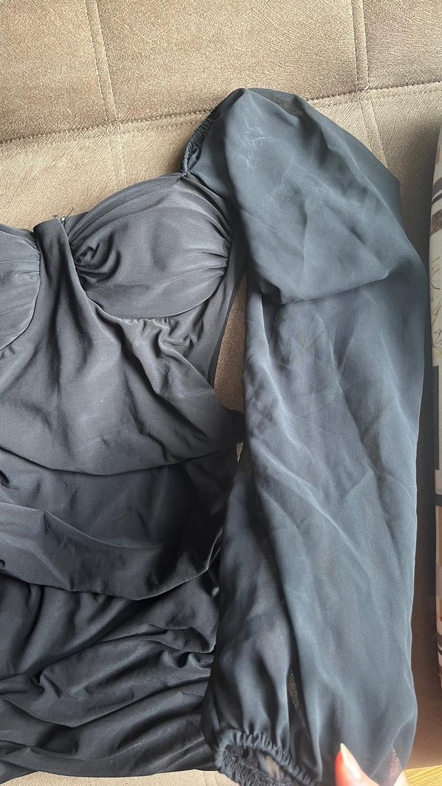 Siyah Gotik V Yaka Drapeli Midi Elbise - Görsel 3