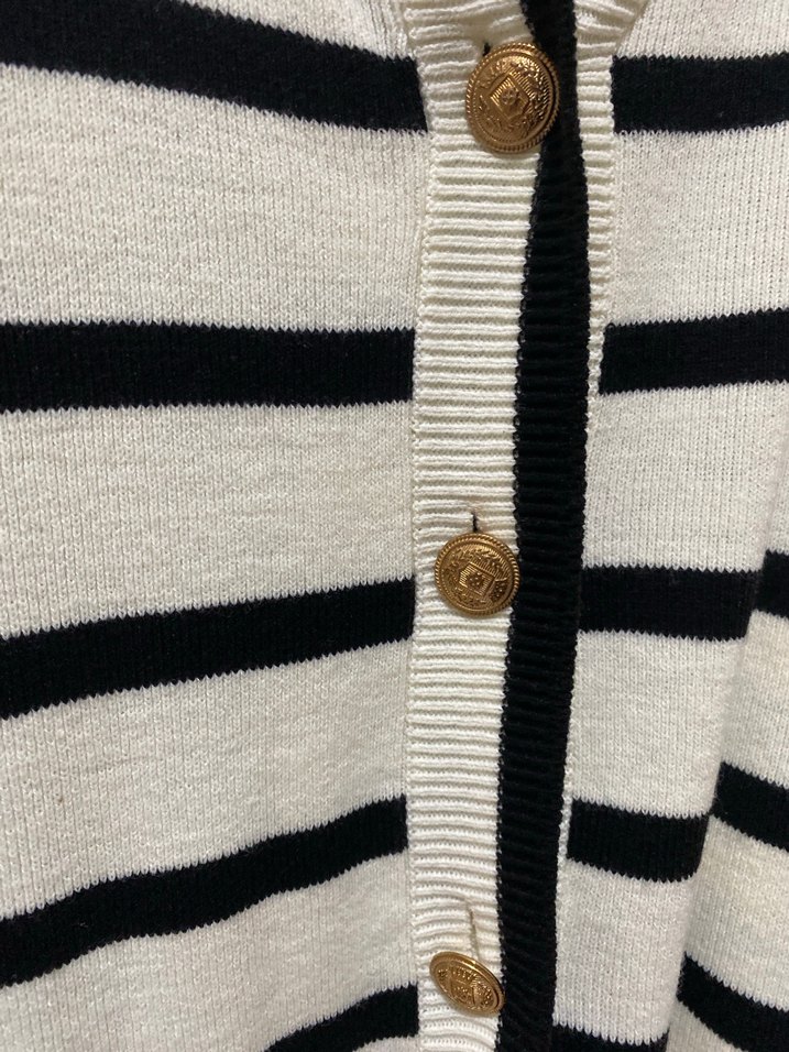 Kadın Beyaz Siyah Çizgili V Yaka Hırka - Görsel 2