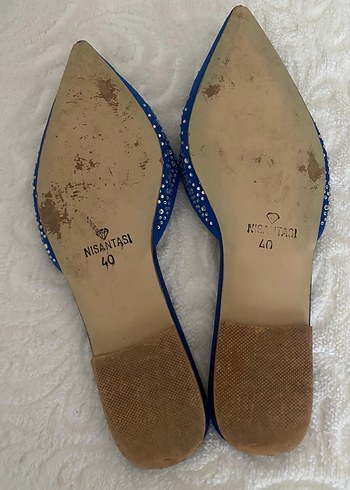 Mavi Taş İşlemeli Stiletto Kadın Terlik Nişantaşı - Görsel 4