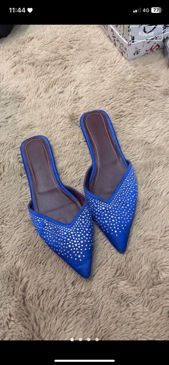 Mavi Taş İşlemeli Stiletto Kadın Terlik Nişantaşı - Görsel 2