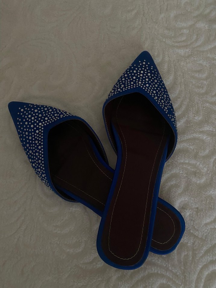 Mavi Taş İşlemeli Stiletto Kadın Terlik Nişantaşı - Görsel 5