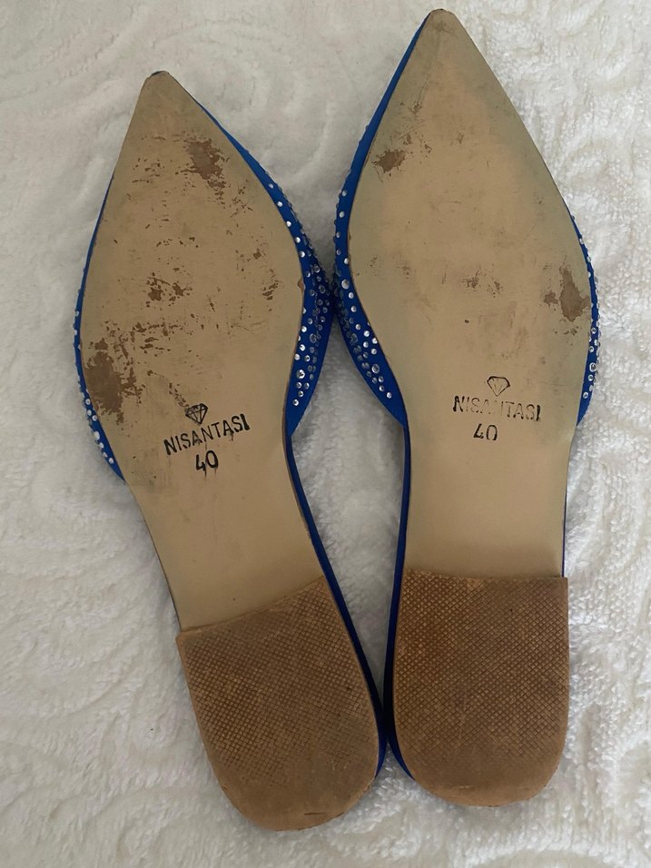 Mavi Taş İşlemeli Stiletto Kadın Terlik Nişantaşı - Görsel 4