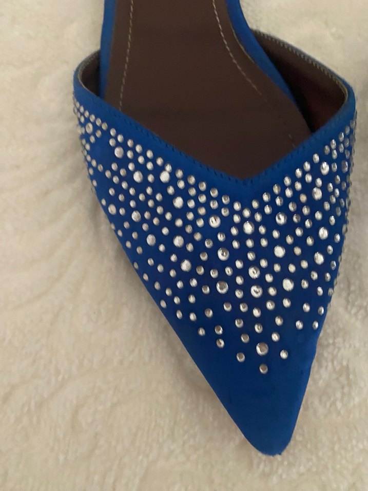 Mavi Taş İşlemeli Stiletto Kadın Terlik Nişantaşı - Görsel 3