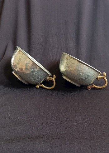 ikili pirinç kulplu bakır ayran tasları - Görsel 2