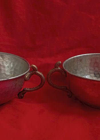 ikili pirinç kulplu bakır ayran tasları - Görsel 3