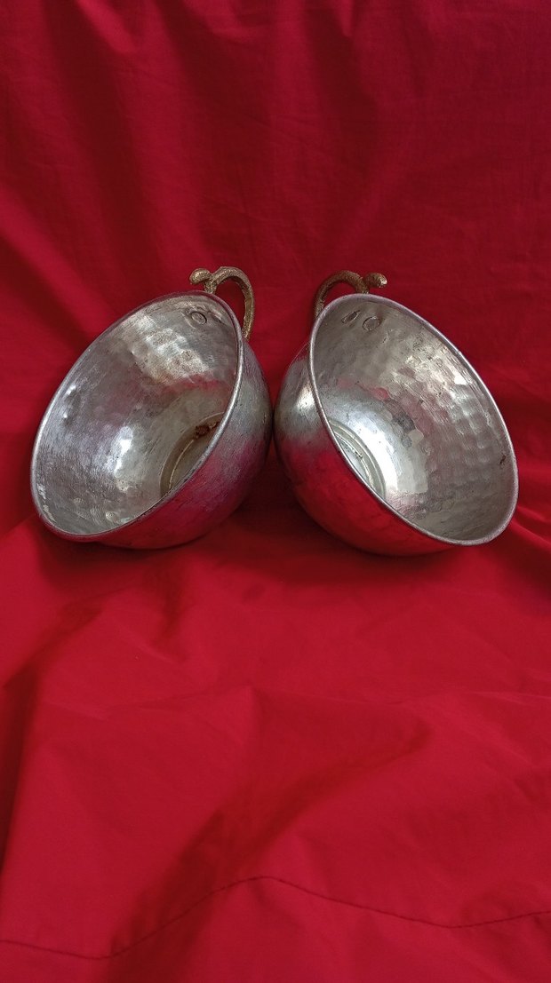 ikili pirinç kulplu bakır ayran tasları - Görsel 4