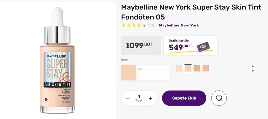 Beden Renk Maybelline New York Süper Stay Tint 05
