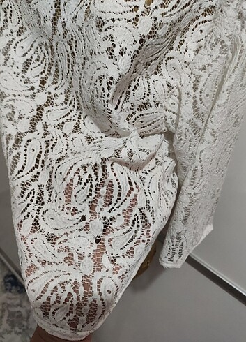 xl Beden beyaz Renk Astarsız sahte dantel bluz