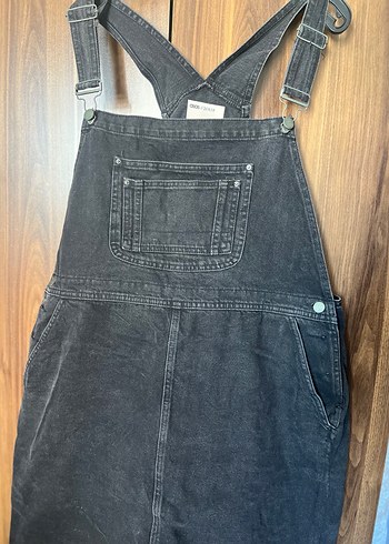 Kadın Siyah Denim Midi Salopet - Görsel 2