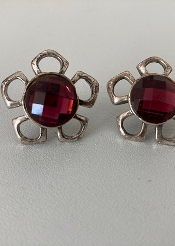 Bordo Çiçek Desenli Vintage Küpe
