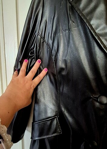 Özel dikim ( fabrikasyon değil ) Suni Deri Siyah ceket  - Görsel 7
