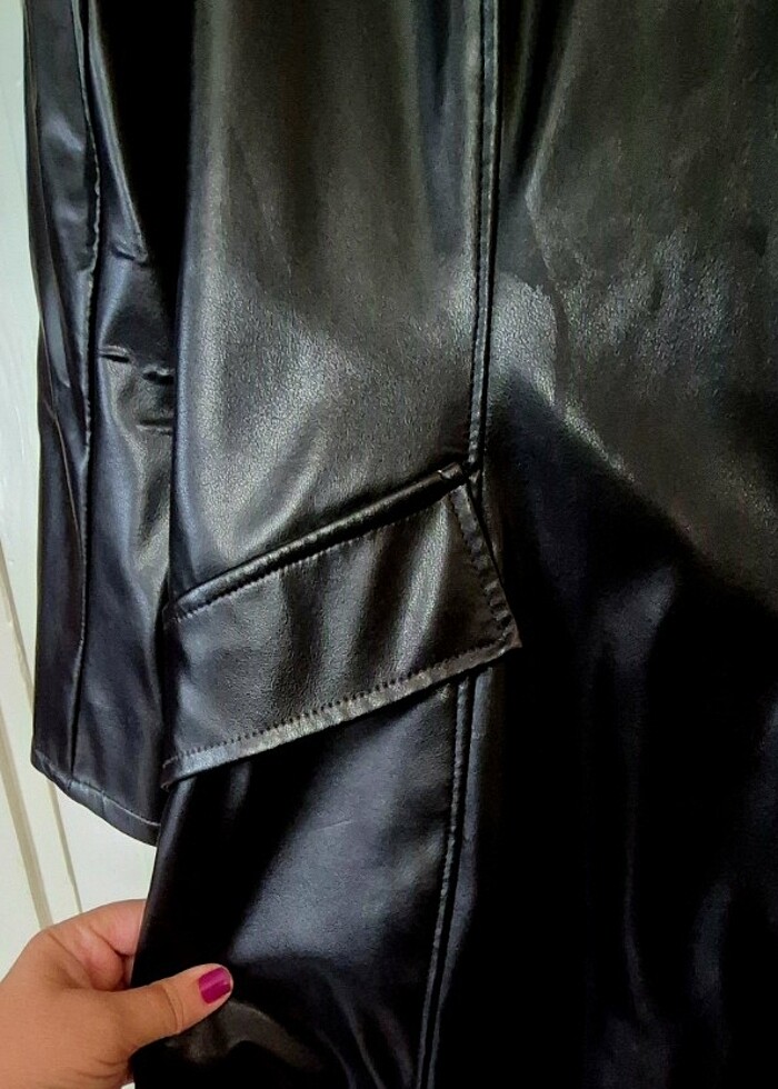 Özel dikim ( fabrikasyon değil ) Suni Deri Siyah ceket  - Görsel 4
