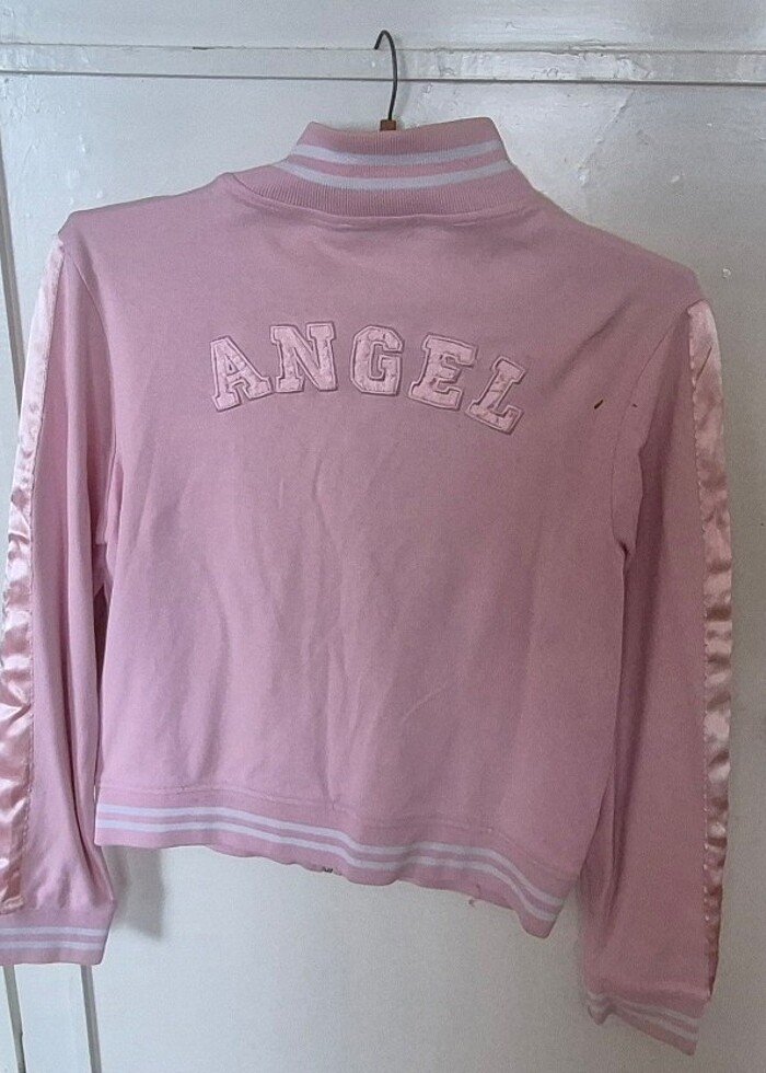 Pembe Önü fermuarlı Angel Nakışlı Sweat - Görsel 2