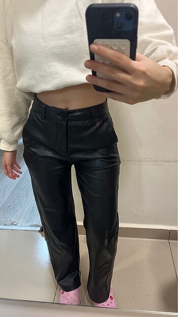 Bershka straight deri pantolon