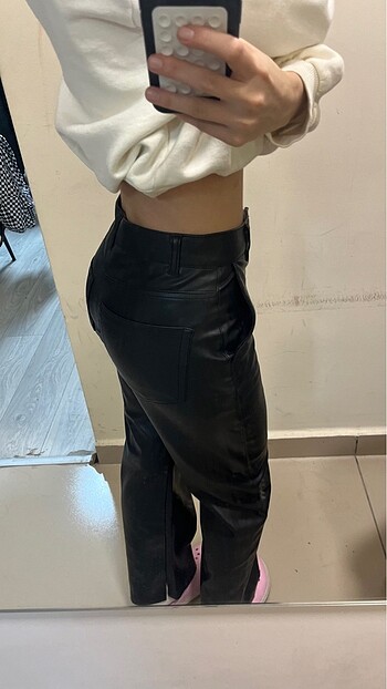Bershka Bershka straight deri pantolon