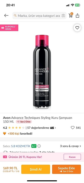 Avon kuru şampuan