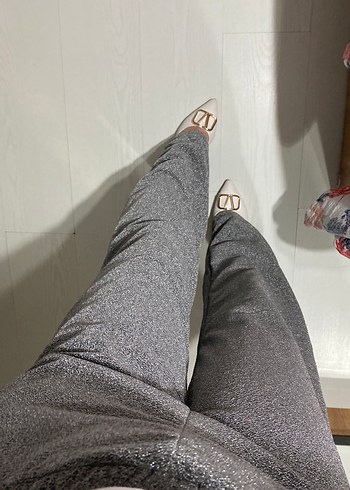 s Beden gri Renk Gri simli Kadın Rahat Kesim Kumaş Pantolon