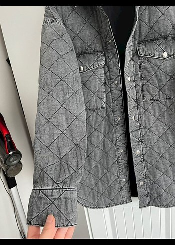 Gri Düğmeli Kadın Denim Ceket - Görsel 4