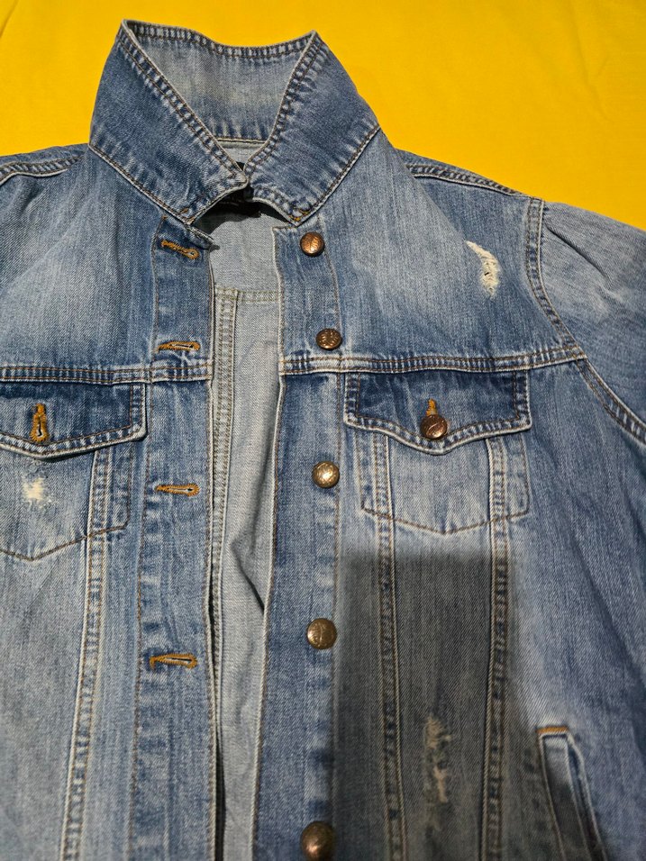 Düğmeli Mavi Kadın Kot Ceket - Görsel 3