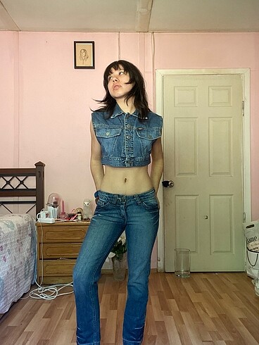 xs Beden lacivert Renk Vintage düşük bel jean