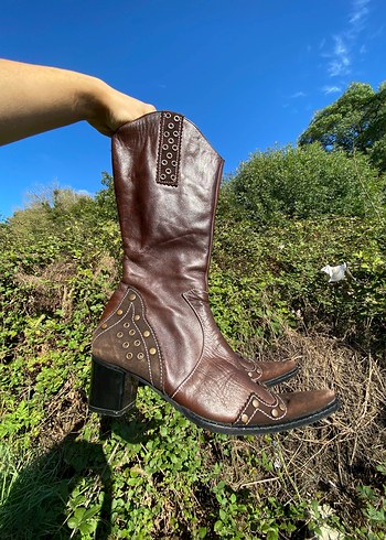 American Vintage Kahverengi Deri Western Studded Cizme