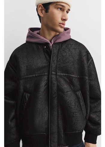 Pull&Bear Suni Deri Suni Yünlü Ceket - Görsel 3