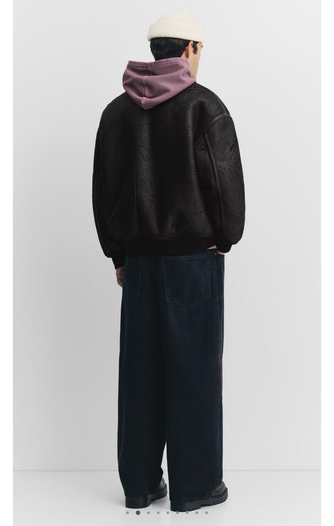 Pull&Bear Suni Deri Suni Yünlü Ceket - Görsel 4