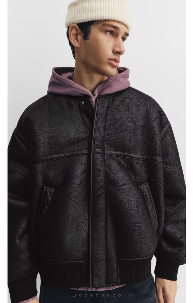 Pull&Bear Suni Deri Suni Yünlü Ceket - Görsel 3