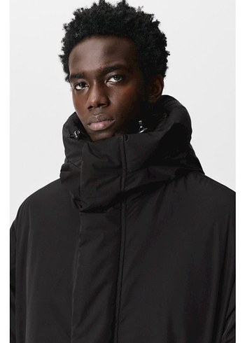 Pull&Bear Kapüşonlu Şişme Uzun Mont - Görsel 4