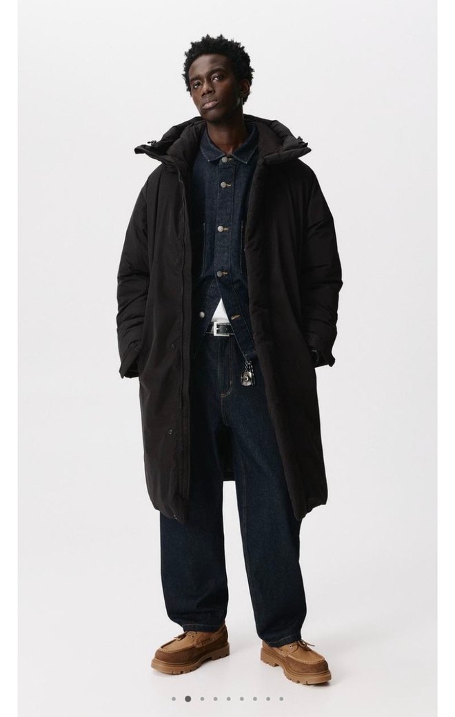 Pull&Bear Kapüşonlu Şişme Uzun Mont - Görsel 2