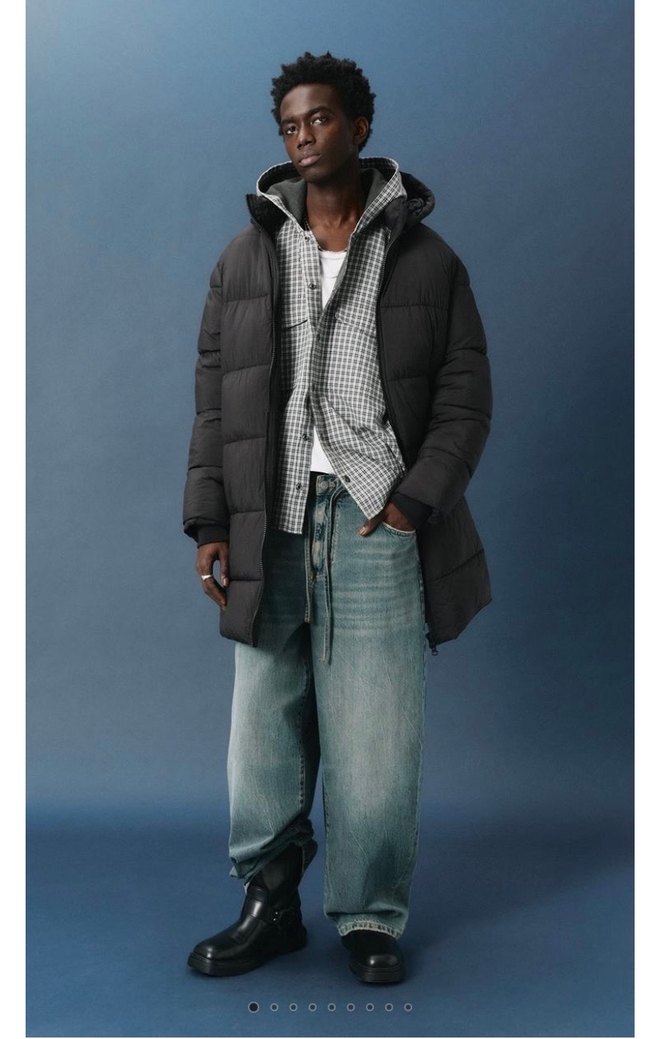 Pull&Bear Kapüşonlu Şişme Uzun Mont - Görsel 3