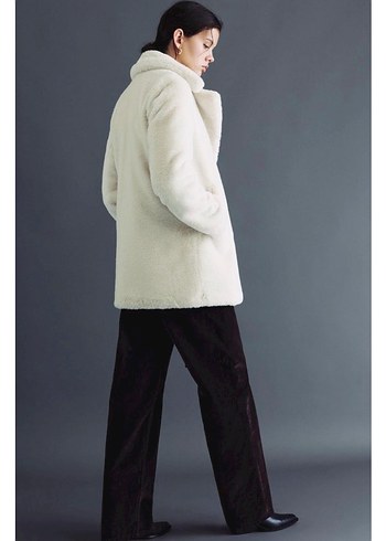 Pull &Bear Beyaz Midi Peluş Kadın Kaban - Görsel 4