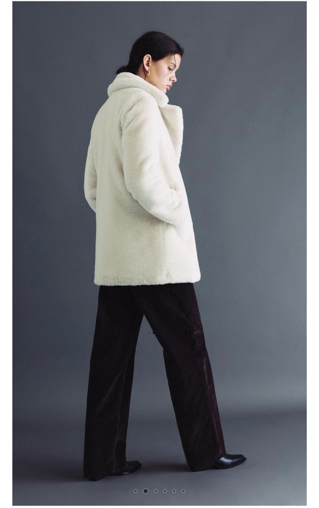 Pull &Bear Beyaz Midi Peluş Kadın Kaban - Görsel 4