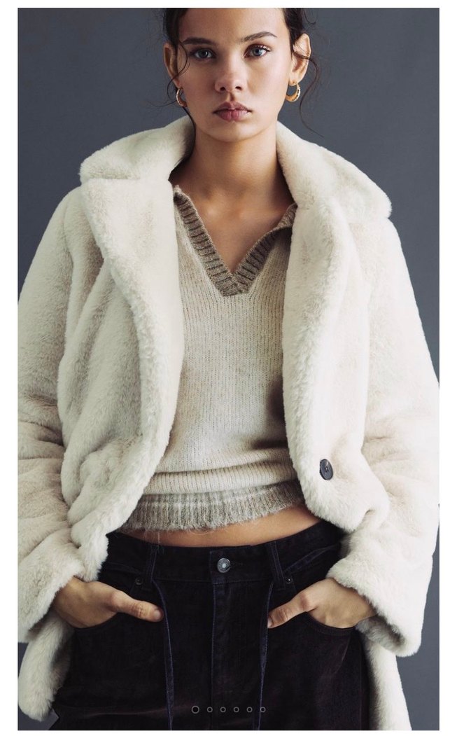 Pull &Bear Beyaz Midi Peluş Kadın Kaban - Görsel 3