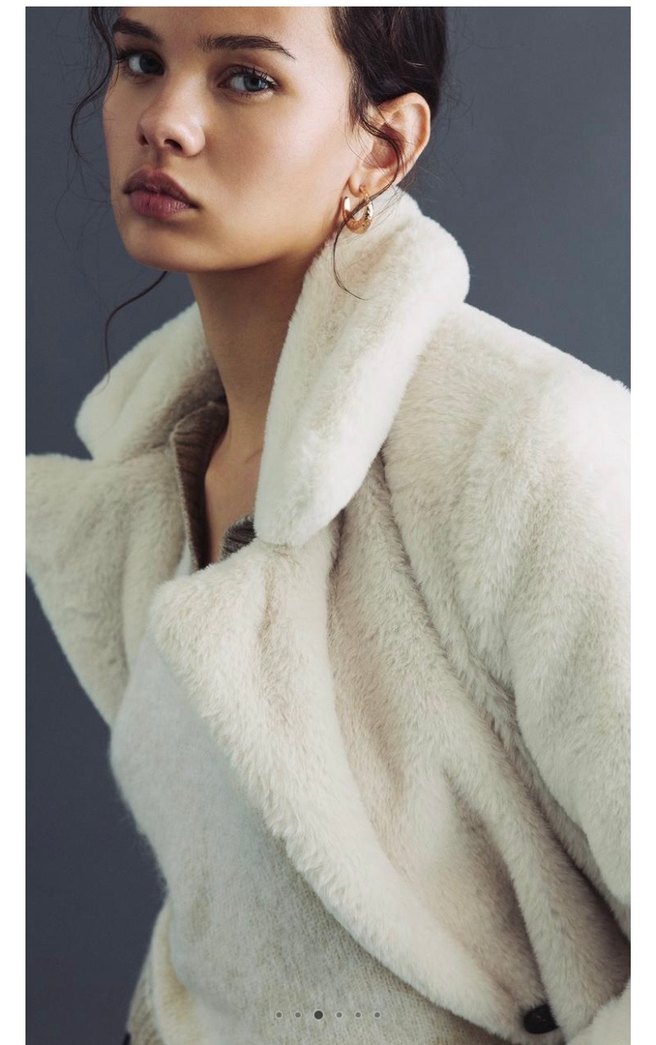 Pull &Bear Beyaz Midi Peluş Kadın Kaban - Görsel 5