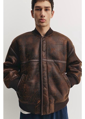 Pull&Bear Suni Deri Suni Yünlü Ceket - Görsel 2