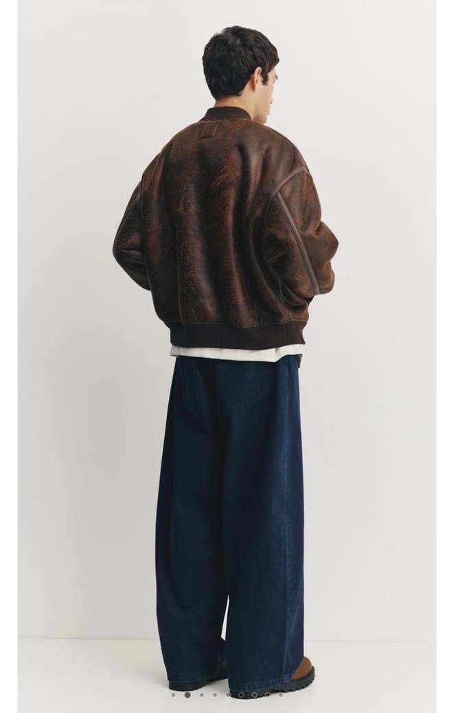 Pull&Bear Suni Deri Suni Yünlü Ceket - Görsel 3