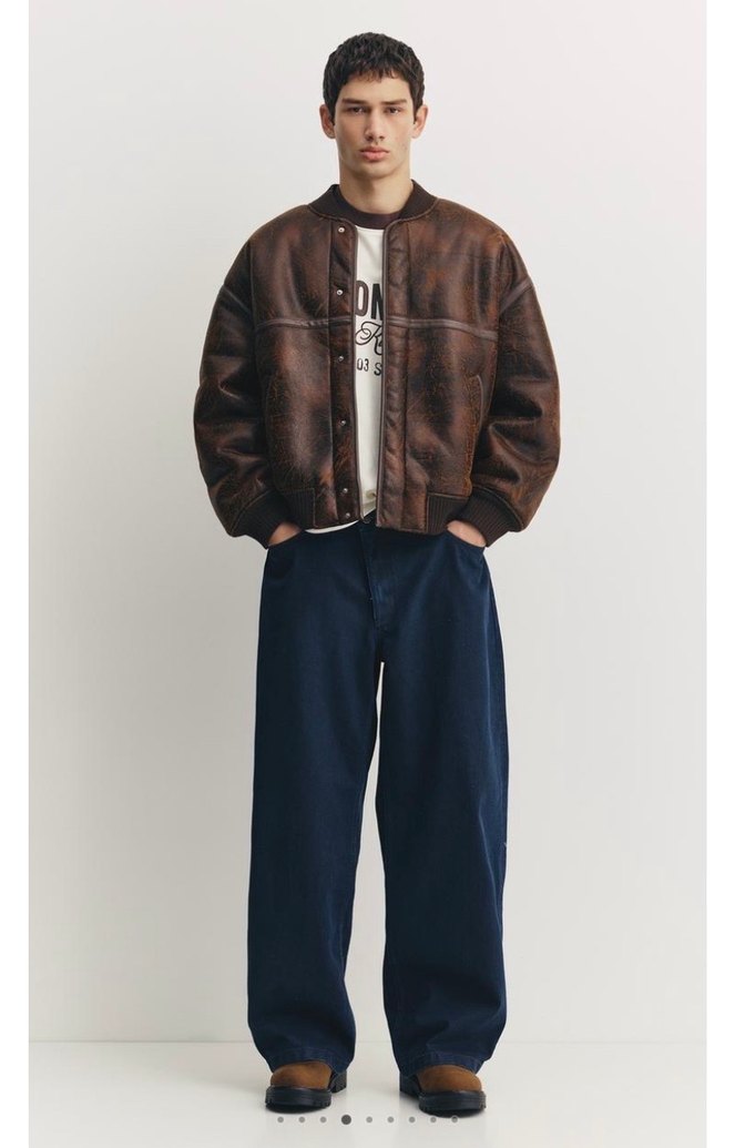 Pull&Bear Suni Deri Suni Yünlü Ceket - Görsel 4