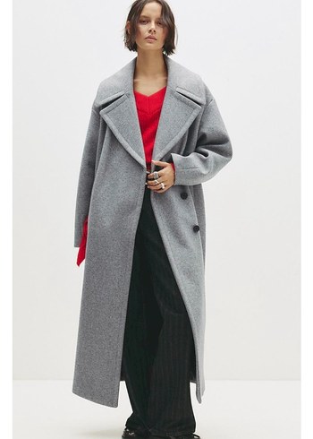 Pull&Bear Gri Oversize Yumuşak Kaban - Görsel 2