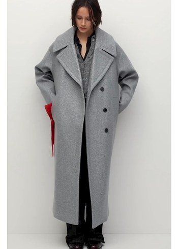 Pull&Bear Gri Oversize Yumuşak Kaban - Görsel 3