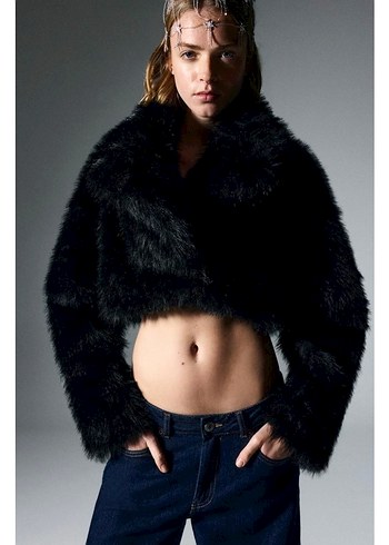 Pull&Bear Siyah Kadın Kürk Ceket - Görsel 2