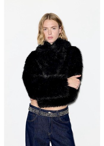 Pull&Bear Siyah Kadın Kürk Ceket - Görsel 3