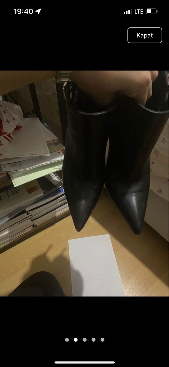 Tokalı Siyah Deri Stiletto Topuklu Bot - Görsel 2