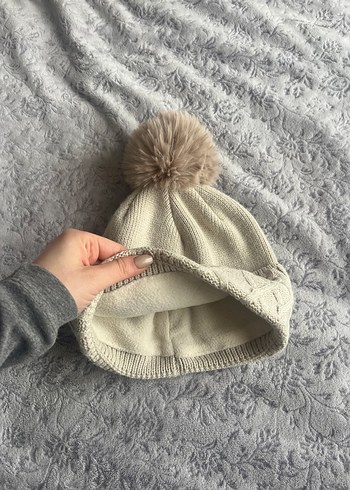 Bej Örgü Kadın Bere Ponponlu - Görsel 2