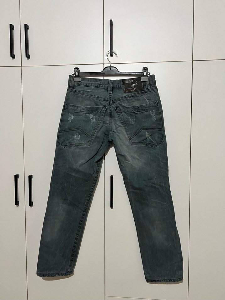 Gri Bol Kesim Kemerli Erkek Kot Pantolon - Görsel 2