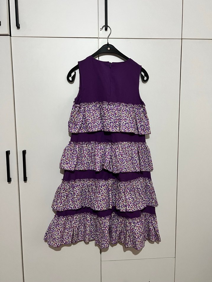 Kız Çocuk Mor Fırfırlı Bohem Elbise - Görsel 2