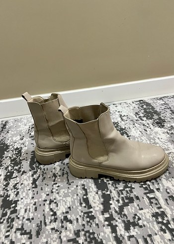 Bej Deri Platform Topuklu Kadın Bot - Görsel 2