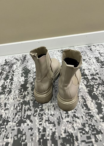 Bej Deri Platform Topuklu Kadın Bot - Görsel 3